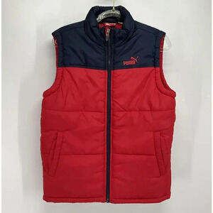 Puma Boys Puffer Vest Size Medium Red Navy‎ Blue Sleeveless Jacket Youth 10-12